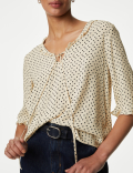 Polka Dot V-Neck Frill Detail Blouse
