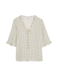 Polka Dot V-Neck Frill Detail Blouse
