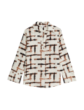 Linen Rich Printed V-Neck Popover Blouse