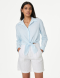 Lyocell Rich Tie Front Shirt with Linen