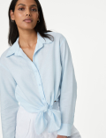 Lyocell Rich Tie Front Shirt with Linen