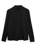 Satin High Neck Long Sleeve Blouse