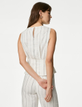 Linen Blend Striped Round Neck Blouse