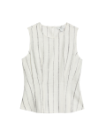 Linen Blend Striped Round Neck Blouse