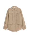 Linen Rich Collared Lace Insert Shirt