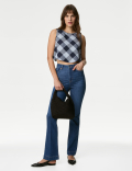 Linen Rich Checked Crop Top