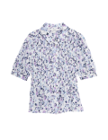 Floral Collared Shirred Puff Sleeve Shirt