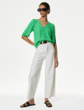 Printed V-Neck Puff Sleeve Blouse