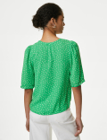 Printed V-Neck Puff Sleeve Blouse