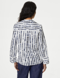 Linen Rich Printed Popover Blouse
