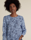 Animal Print Pintuck Long Sleeve Blouse