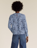 Animal Print Pintuck Long Sleeve Blouse