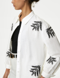 Linen Rich Embroidered Collared Shirt