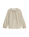 Linen Rich Striped Tie Neck Blouse
