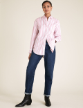 Pure Cotton Striped Oversized Girlfriend Style Shirt