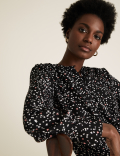Heart Print Round Neck Long Sleeve Blouse