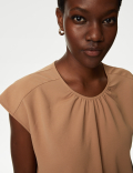 Round Neck Shirred Detail Blouse
