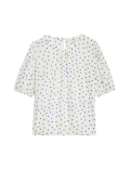 Printed Round Neck Puff Sleeve Blouse