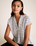 Leaf Print V-Neck Sleeveless Shell Top