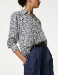 Printed Collared Button Through Blouse
