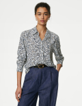 Printed Collared Button Through Blouse