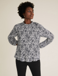 Animal Print Plisse Long Sleeve Blouse