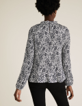 Animal Print Plisse Long Sleeve Blouse