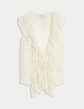 Lace V-Neck Tie Detail Ruffle Top