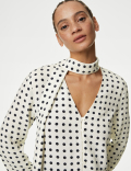 Polka Dot Scarf Neck Blouse