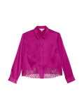 Satin Button Through Lace Detail Shirt