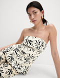 Linen Blend Printed Bandeau Top