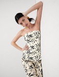 Linen Blend Printed Bandeau Top