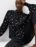 Floral Tie Neck Button Through Blouse