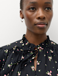 Floral Tie Neck Button Through Blouse