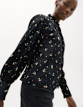 Floral Tie Neck Button Through Blouse