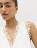 Satin V-Neck Lace Insert Cami Top