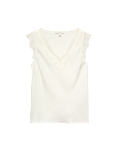 Satin V-Neck Lace Insert Cami Top