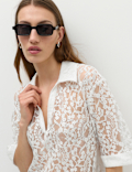 Cotton Blend Lace Collared Top