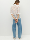 Cotton Blend Lace Collared Top