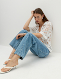 Cotton Blend Lace Collared Top