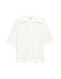 Cotton Blend Lace Collared Top