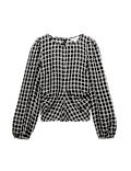 Checked Gathered Waisted Blouson Sleeve Blouse
