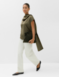 Satin Striped Cowl Neck Scarf Detail Top
