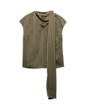Satin Striped Cowl Neck Scarf Detail Top
