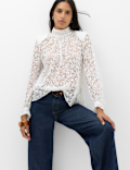 Lace High Neck Blouse with Cotton
