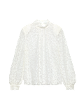 Lace High Neck Blouse with Cotton
