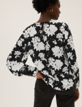 Floral Round Neck Long Sleeve Blouse
