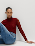 Cotton Blend Lace High Neck Top