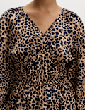 Animal Print Puff Sleeve Blouse