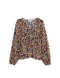 Animal Print Puff Sleeve Blouse